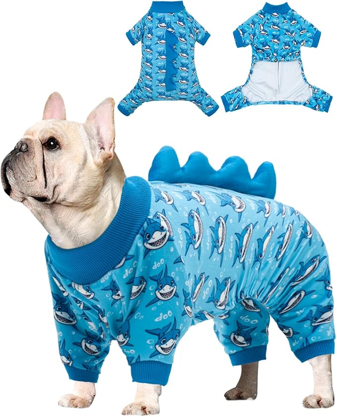 CuteBone Shark Costume Dog Pajamas, Stretchy Spandex Crystal Velvet Sleepwear Coat for Small Dogs, Soft & Warm Pet Outfit Clothes for Cold Weather, Cozy Pullover Design COSP07S