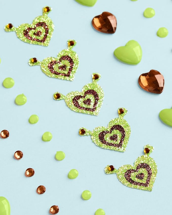 xo, Fetti Green Face Gems - 62 pcs. | Swamp Face Stickers, Ogre Birthday Accessory, Costume Party Decorations, Rave Supplies