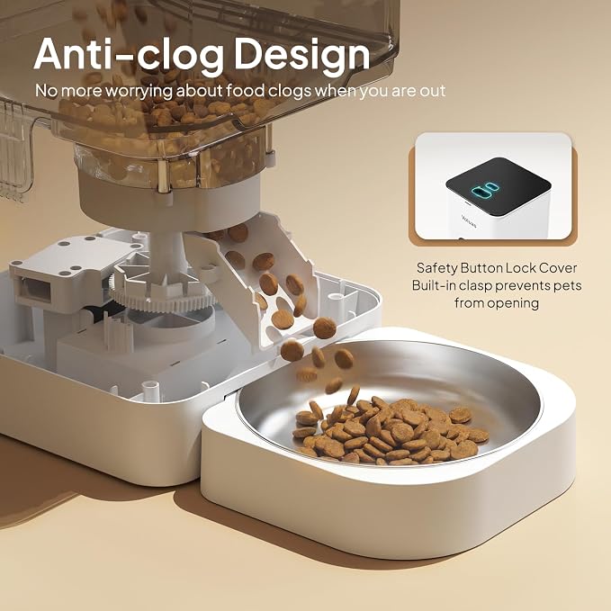 VOLUAS Automatic Cat Feeder, 4L Timed Dry Food Dispenser for Cats & Dogs | Programmable Portion Control, Up to 4 Meals Daily, Dual Power Supply, Power-Off Memory, 10-Second Voice Recorder