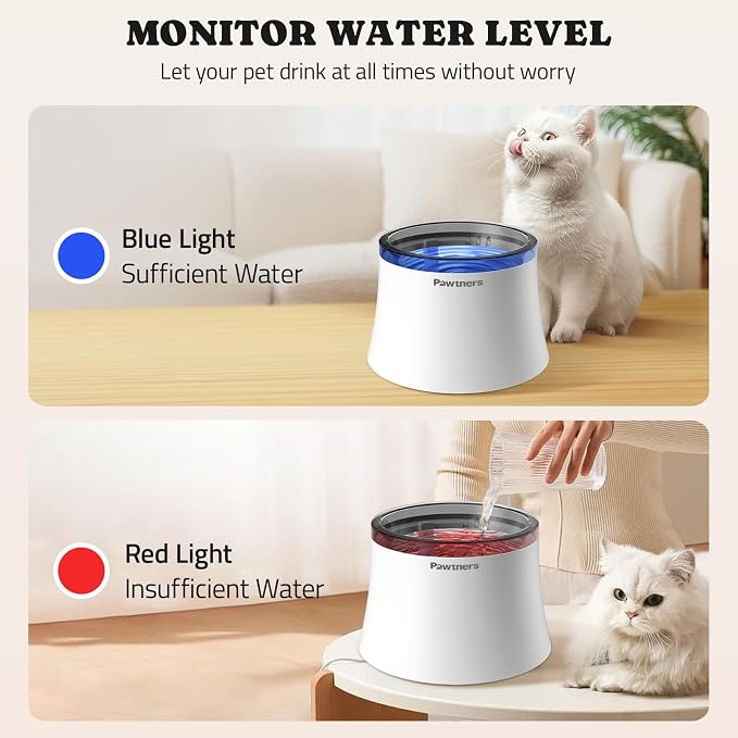 Pawtners 1 Gal/3.5L Dog Water Fountain, Automatic Dog Water Bowl Dispenser | Vortex Flow filter, Automatic Pet Water Fountain for Large Dogs Inside, Deep Drinking Area and Quiet Pump, 6.7" H
