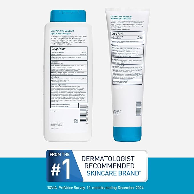 CeraVe Hydrating Anti Dandruff Shampoo and Conditioner Set, Pyrithione Zinc Dandruff Treatment With Ceramides, Hyaluronic Acid & Niacinamide, Elimanates Flakes & Reduces Itchy Scalp