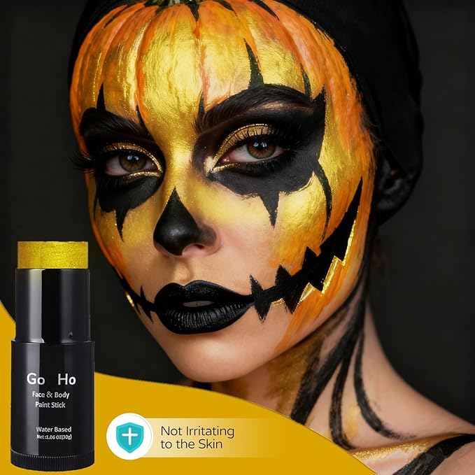 Go Ho Metallic Gold Face Body Paint Stick,Washable Gold Face Paint,Non-toxic Cream Body Paint for Halloween Costumes Cosplay SFX Makeup