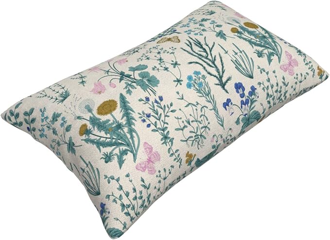 AEIOAE Spring Pillow Covers 12x20 Inch Set of 2,Blue Teal Wild Flower Plant Throw Pillows Case,Seasonal Floral Outdoor Decorative Linen Farmhouse Decor Cushion Covers for Home Sofa Bed Couch