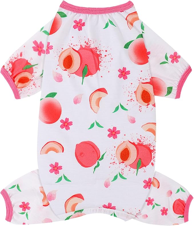 Dog Pajamas Soft Strechy Summer Dog Pjs Puppy Clothes for Chihuahua Yorkie Boy Girl Cat Pet Outfits Cute Pattern XXS~L (Peach, Large)