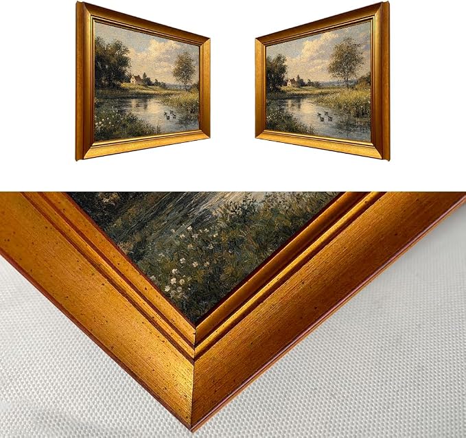 Gold Framed Vintage River Landscape Wall Art With Ducks Cottage Core Artwork Country Landscape Canvas Print for Living Room Bedroom Bathroom Decor