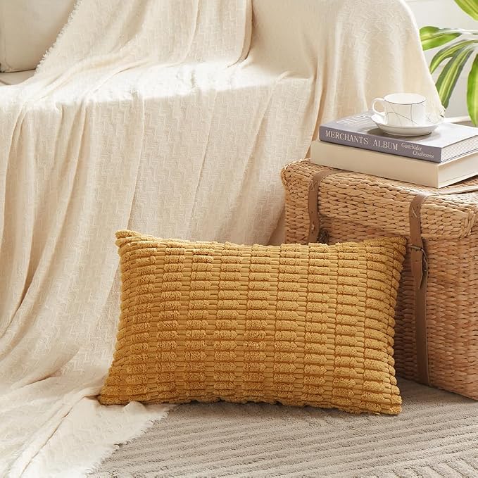 Fancy Homi 4 Packs Decorative Throw Pillow Covers for Living Room Couch Bed, Modern Farmhouse Boho Home Décor Accent Cushion Case, 24" x 16", Mustard Yellow