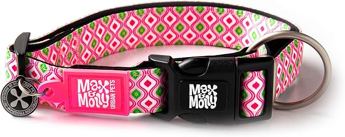 Max & Molly Urban Pets Smart ID Dog Collar - Soft Neoprene, Waterproof, Machine Washable, Power Buckle, Gotcha! QR Tag & Custom App Profile, Retro Pink XS