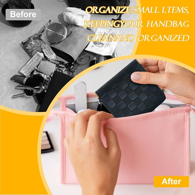 4 PCS Small Makeup Bag for Women, Small Pouches for Purse,Mini Checkered Cosmetic Bag Waterproof Pouch for Travel Storage bag, for Cosmetics Headphones Jewelry Cosmetic Lipstick Coins (4 colors)