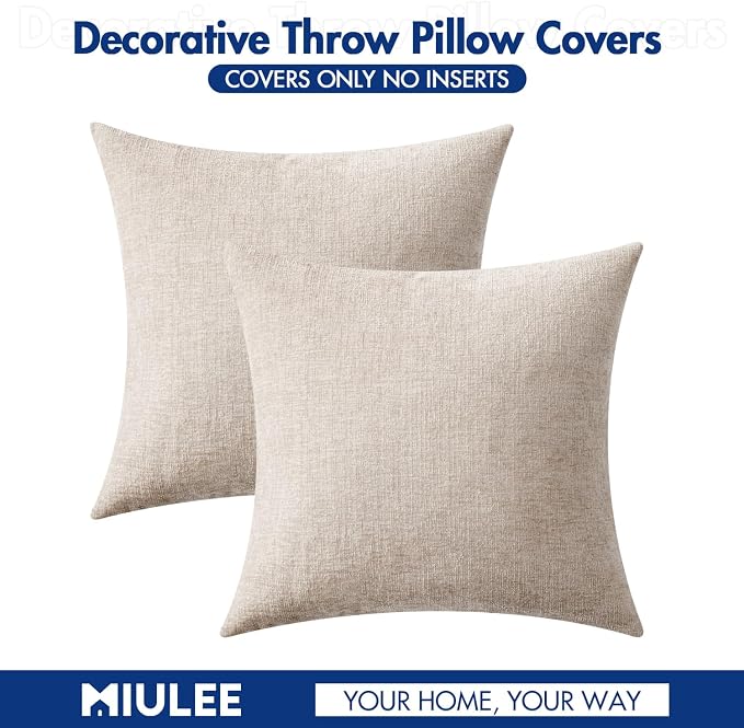 MIULEE Soft Chenille Throw Pillow Covers Light Brown 20x20 Inch Pack of 2 | Modern Home Decor, Classic Decorative Pillows, Solid Dyed Cases, Boho Couch Cushion Covers for Sofa Bed Living Room