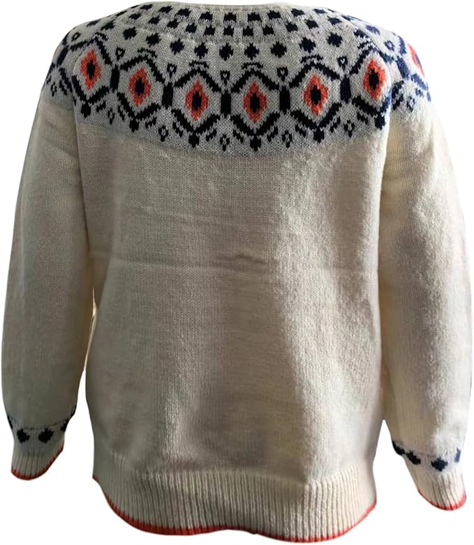 Zhyaj Fair Isle Sweater for Womens Winter Long Sleeve Vintage Knitted Sweater Casual Fall Crew Neck Pullover Sweaters