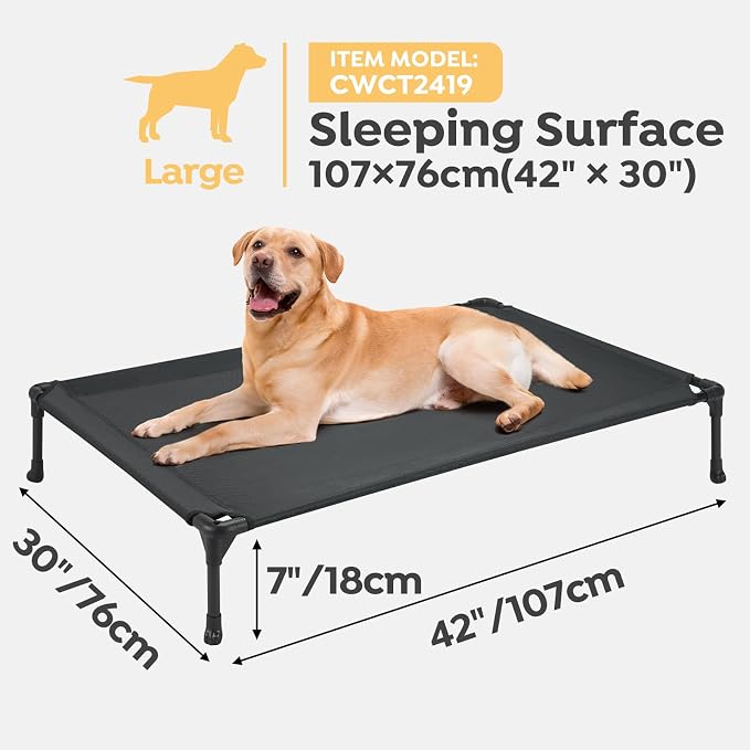 Veehoo 2 Pack Outdoor Elevated Dog Bed for Large Dogs, Cooling Raised Cots | Off-ground training platform, portable camping hammock, breathable mesh, easy to clean, no-tool setup, 42"x30", Black