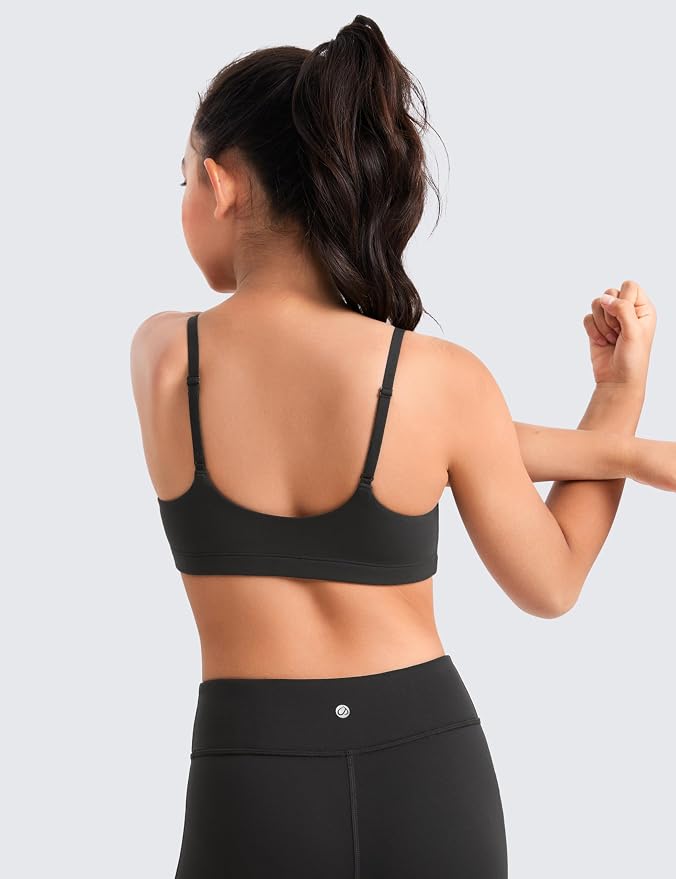 CRZ YOGA Girls Butterluxe Adjustable Spaghetti Strap Sports Bra - Yoga Athletic Casual Scoop Neck Crop Padded Kids Teen