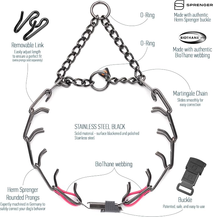 Herm Sprenger Black Stainless Steel Dog Collar with Quick Release ClicLock Buckle O-Ring Biothane Insert Training Collar Made in Germany (Passionfruit Pink, 23in x 3.2mm(Neck Size up to19-20in))