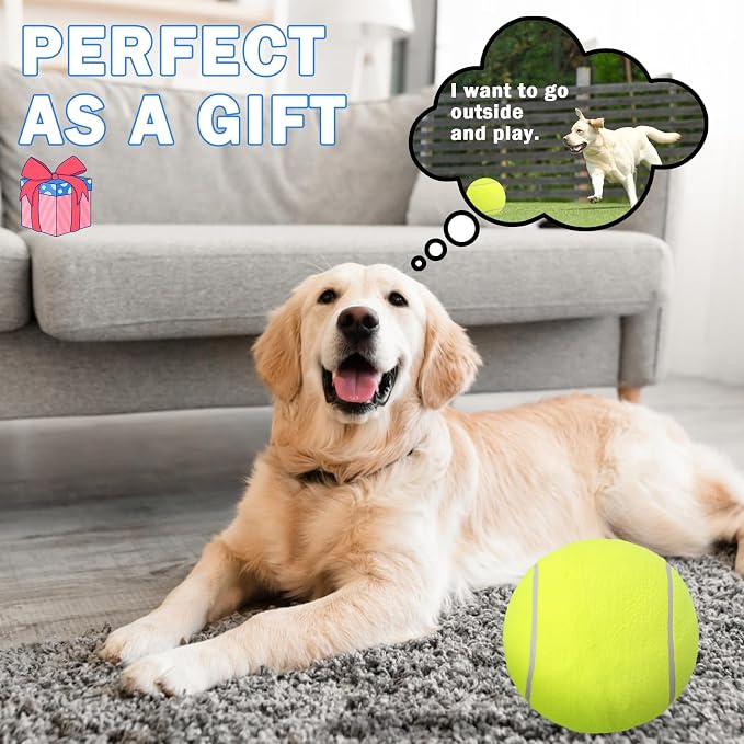 SCENEREAL Giant Tennis Ball for Dogs, 9.5" Big Dog Toy Ball Inflatable for Medium Large Doggie, Indoor Outdoor Interactive Training Playing, Birthday Gift, Yellow
