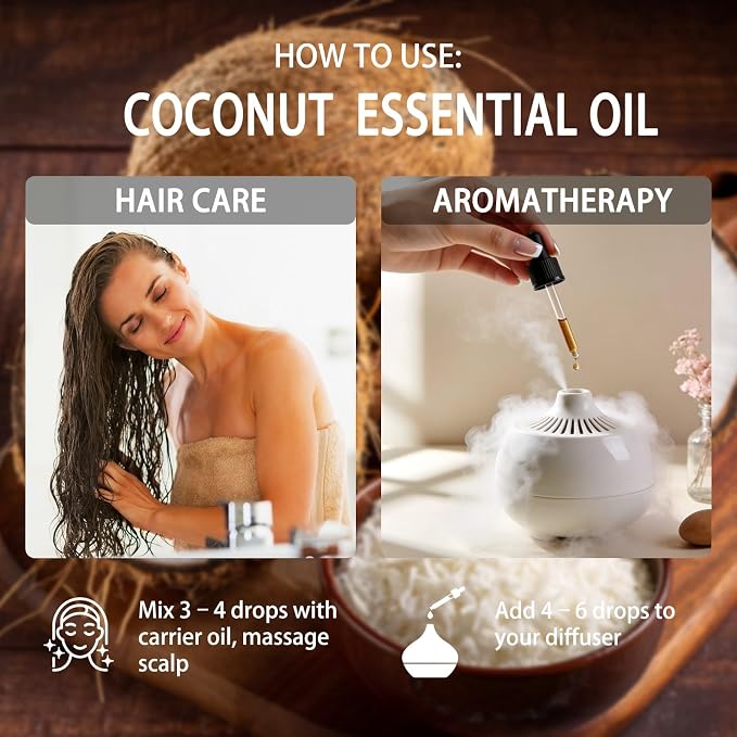 Coconut Essential Oil - Coconut Oil for Diffuser, 4 Fl Oz(120ml) | Candle Making, Soap Making, aroma, Strong Scent, Home Fragrance, Massage,Pure, Natural