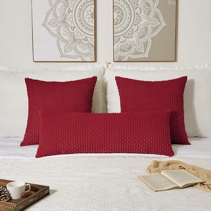 Kevin Textile Soft Corduroy 20"x54" Body Pillow Cover 1 Pack, Burgundy | Boho Stripe Plush Corduroy Decorative Oblong Cushion Cover Modern Farmhouse Home Decor for Sofa Couch Bed Chair