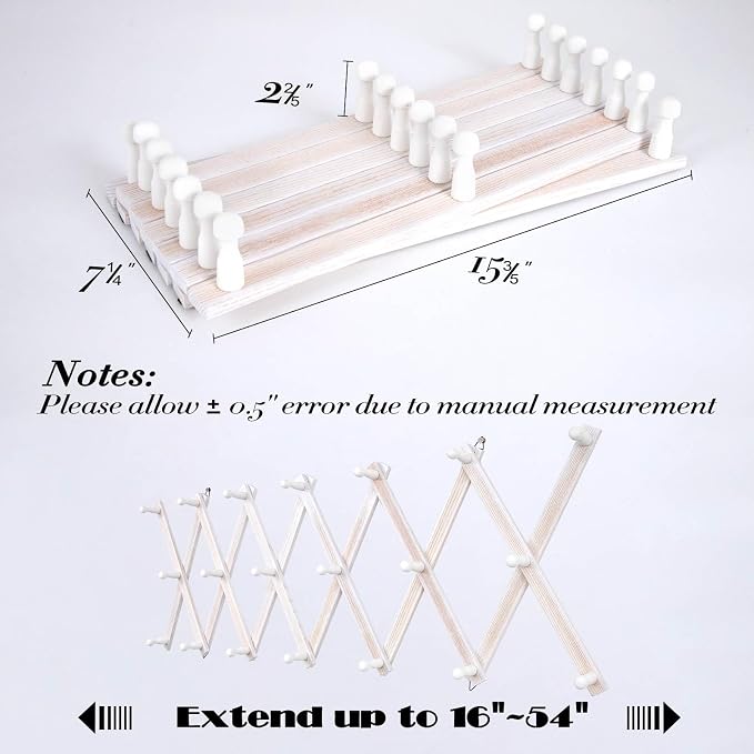 SCUNDA Accordion Wall Hanger with 20 Hooks, Wooden Wall Expandable Coat Rack for Coat, Hats, Baseball Caps, Coffee Mug, Jewelry(Ruist White)