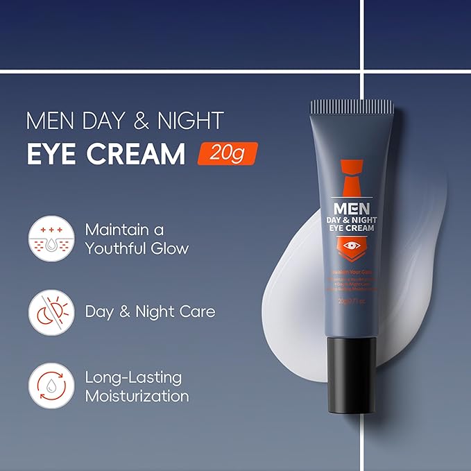 Men Day & Night Eye Cream, Men's Under Eye Cream For Puffy Eyes & Dark Circles Treatment, Firming, Soften Fine Lines, Day & Night Care Long-Lasting Moisturizing Eye Cream for Men, 0.71 Fl. Oz.