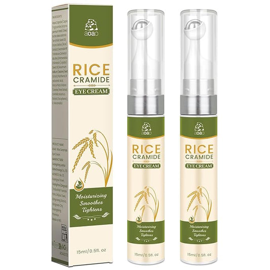 Roller Ball Eye Serum with Rice Ceramide & Shea Butter, Firming & Hydrating Under Eye Cream for Puffy Bags, Fine Lines, Dark Circles & Wrinkles, 360° Massage Ball, Compact Travel-Size, 0.5fl.oz(2pack)