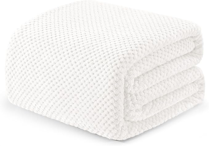 Exclusivo Mezcla Soft Waffle Fleece Bed Blanket King Size, White | Lightweight Plush Blanket for Bed, Bedroom, Cozy Flannel with Waffle Texture, Stylish Home Decor, All Season, 104x90 Inches