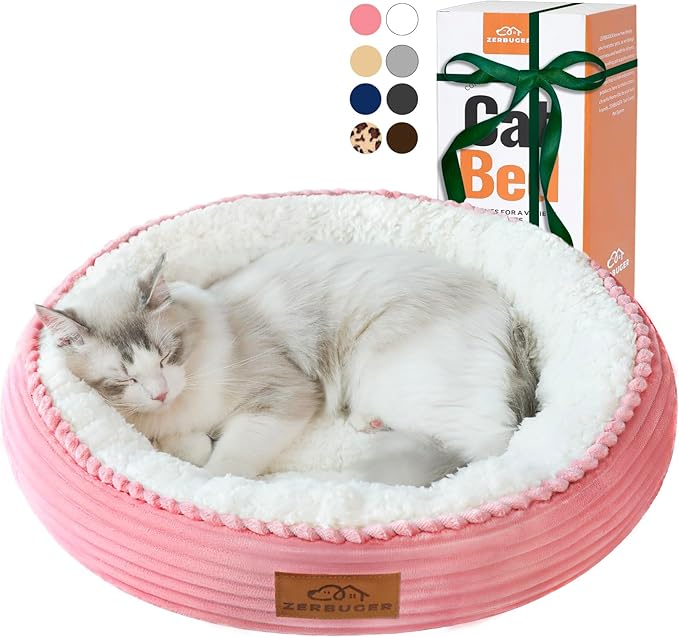 Zerbuger 20in Pink Round Dog Bed Sofa for Dogs Cats, Machine Washable | for Small/Medium/Large Dogs Cats, Foam Pet Couch with Removable Mat Non-Slip Bottom, Pet Cuddler for Indoor/Outdoor/Car/Cage