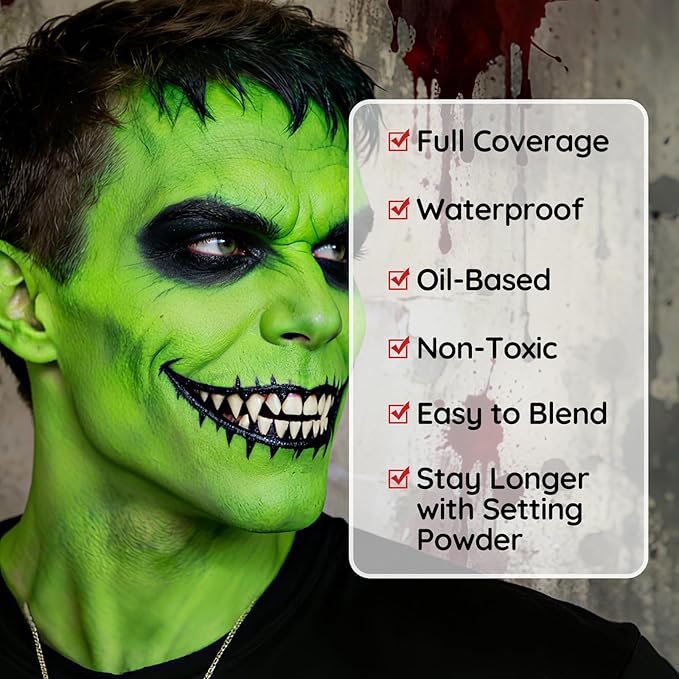 Halloween White Black Green Face Painting Kit For Beast Boy Monster Makeup, Baseball Softball Sport Games, Cosplay, Costume, Theme Parties and SFX Special Effect