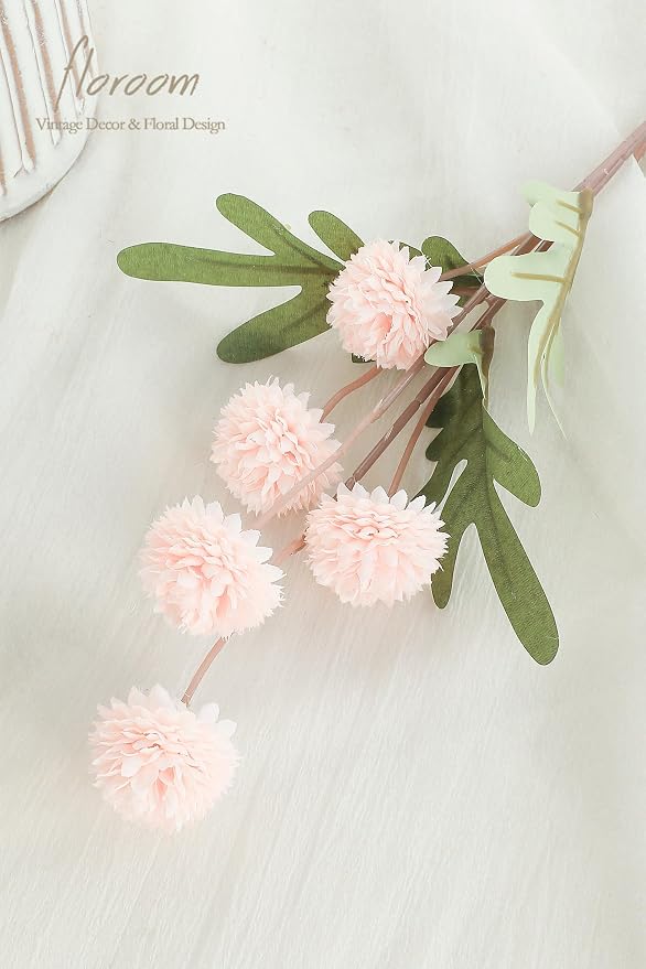 5pcs Blush Faux Silk Mums Artificial Flowers, Bulk Fake Small Mini Chrysanthemums with Stems for DIY Pink Wedding Centerpieces Floral Arrangements Vase Fillers Home Decorations
