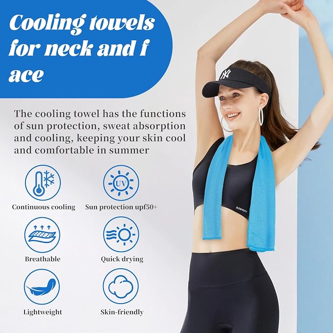 PAWPRO 4 Packs Cooling Towels for Neck and Face(40"x12"), Soft Breathable Cooling Towel with Waterproof Bag & Carabiner,Microfiber Cooling Rags for Yoga, Sport,Gym,Camping (Multicolor-2)