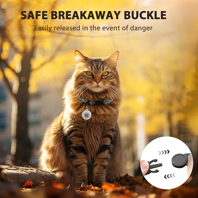 Breakaway Reflective Cat Collar with QR Name Tag & Bell (Mint Green)