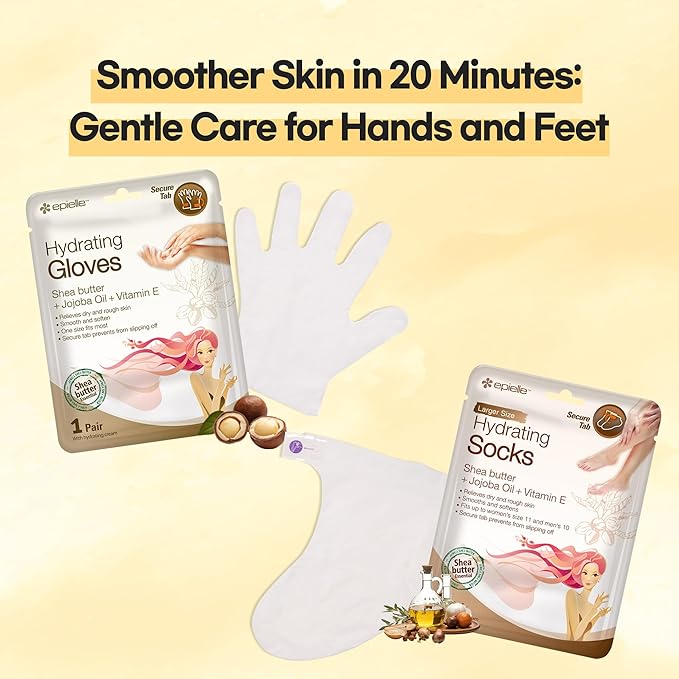 Epielle Hydrating Hand Mask 6 Pairs, Relieve and Soften with Shea Butter & Jojoba Oil, Deep Moisturizing Gloves for Dry, Cracked Hands, Self Care Gifts for Women, Spa Kit, Stocking Stuffers