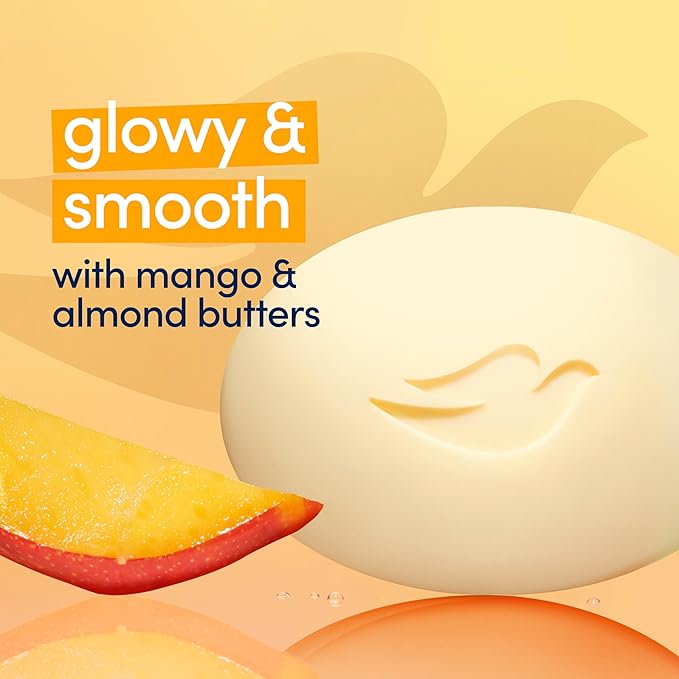 Dove Beauty Bar Soap Glowing Mango & Almond Butters,for Radiant Skin,Illuminates Skin 3.75 oz,(Pack of 16)