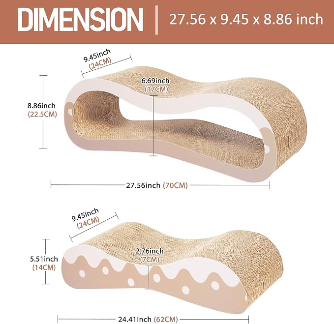 Simple Delxue 2 in 1 Cat Scratcher Cardboard Lounge Bed, Cat Scratching Post, Durable Board Pads Prevents Furniture Damage,Large,Wave