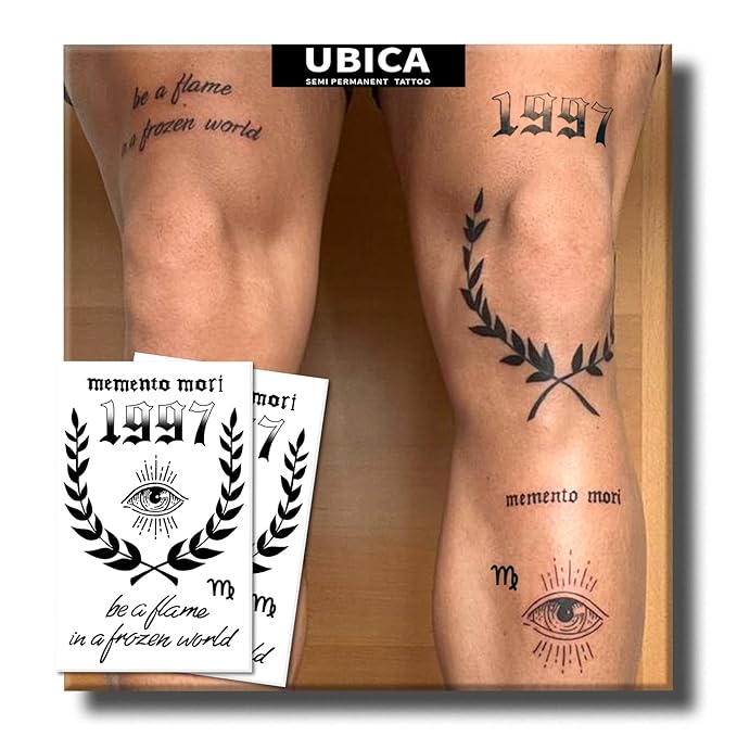 Semi Permanent Tattoo for Men, 2 Sheets Cool Tattoos(memento mori), Lasts 7-15 Days, Develops Fully in 48H, Realistic, Waterproof and Non-Reflective, for Arm Leg