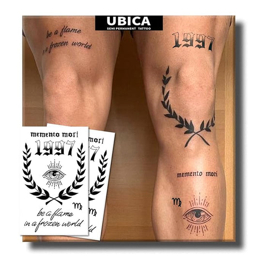 Semi Permanent Tattoo for Men, 2 Sheets Cool Tattoos(memento mori), Lasts 7-15 Days, Develops Fully in 48H, Realistic, Waterproof and Non-Reflective, for Arm Leg