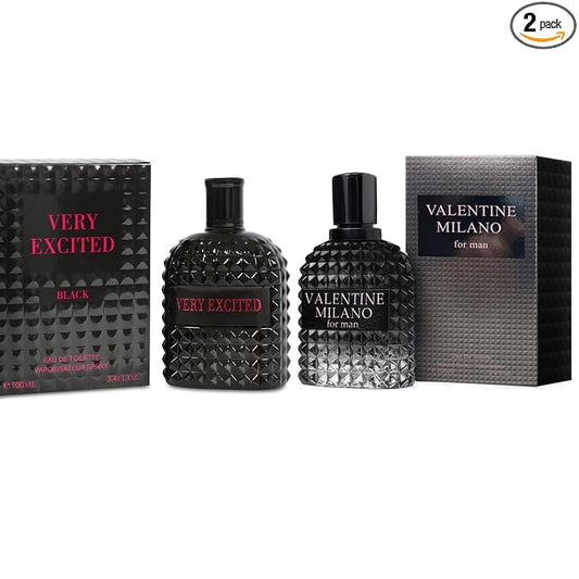 A CENTER Men's Cologne Valentine Milano&Very Excited Eau de Parfum Gift Set - 3.4 Fl Oz Each | Citrus Spicy & Woody Ambergris Fragrance | Luxury Perfume for Day & Night