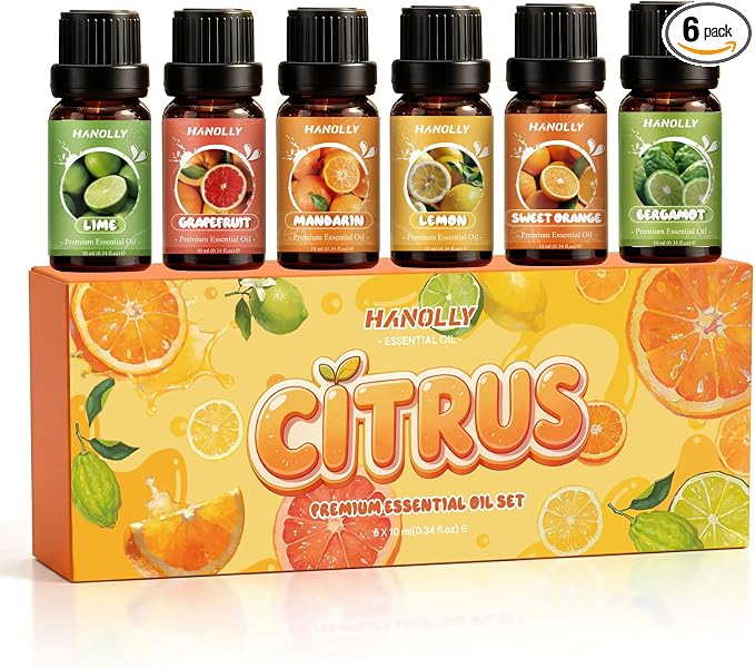 Citrus Essential Oils Set,Premium Fragrance Oil for Diffuser for Home,Scented Oil for Candle & Soap Making, Sweet Orange, Bergamot, Lemon, Grapefruit, Lime, Mandarin, Fruit Aromatherapy Oils
