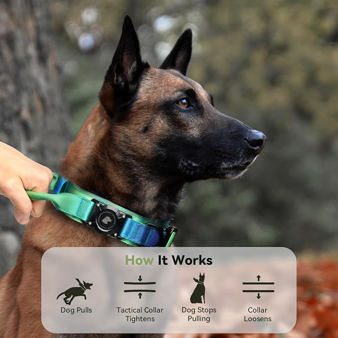 2026 Upgrade Waterproof Tactical AirTag Dog Collar, Built in AirTag Holder | Comfortable Control Handle, Quick Release Metal Buckle, Durable 1000D Nylon, For Medium to Large Dogs, Lime Wave,XL