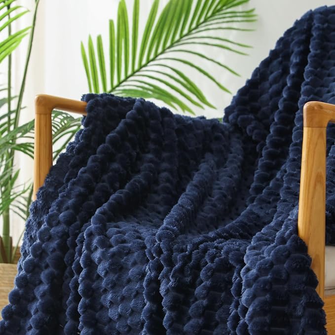 Exclusivo Mezcla 3D Fleece Queen Size Blanket for Bed, Navy Blue | Extra Soft Fuzzy Plush Lightweight Bed Blankets, Cozy Fluffy Decorative Blankets for All Seasons, 90x90 Inches