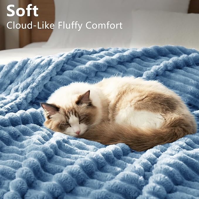 HIMEET Grayish Blue Throw XL Blanket, 300GSM Ribbed Fleece, 50 x 70 Inches | Ultra Soft Flannel, All-Season Lightweight Warmth, Extra Coverage for Couch Lounging, Home Room Decor, Machine Washable