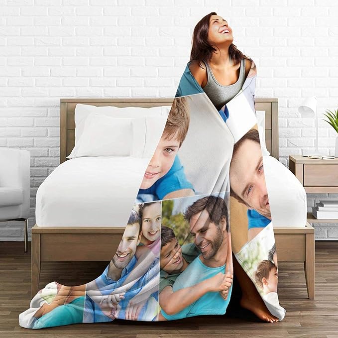 QETXVI Custom Blanket with Photos Text Customized Blanket Personalized Flannel Throw Blankets for Adult Kid Birthday Christmas Halloween Fathers Mothers Valentines Gift - 40"x 50"