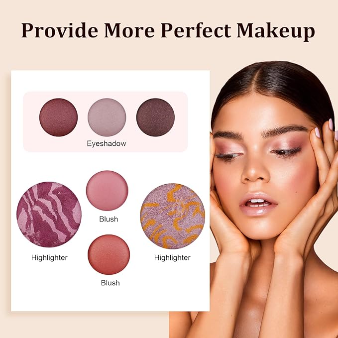 Color Nymph Face Makeup Palette, Glow & Matte Baked Trio Palettes -Highlighters, Blushes, Eyeshadows Fit for All Skin Tones Travel-Friendly Highly Pigmented Silky Smooth, Easy to Blend - B
