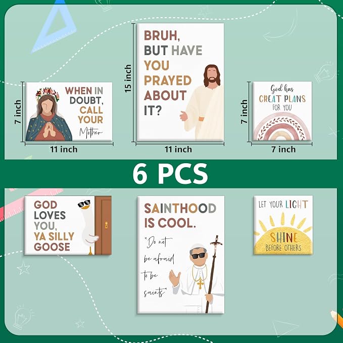 Framed Inspirational Christian Kids Wall Art for Classroom, Set of 6 Christian Nursery Kids Room Canvas Wall Decor, Sunday School Decorations for Classroom, Religious Bible Verses Posters