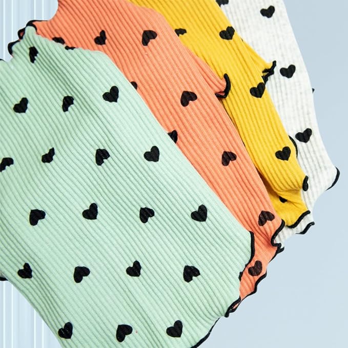 Pet Clothes for Small Dogs Cat Summer Fall Heart Print Shirt Stretchable Ruffle Long Sleeve Outfits for Chihuahua Schnauzer Shih Tzu Yorkie (Yellow, X-Small)