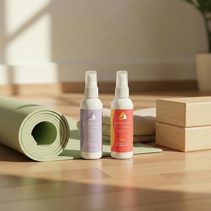 Mint Bucket Brands SwaytAway Fitness Mat Mist 2-Pack – 4oz Travel Size Yoga Mat Spray with Towel (Lavender, Citrus) – Aromatherapy-Inspired Blends – Plant-Based, No Rinse, Refreshes & Deodorizes