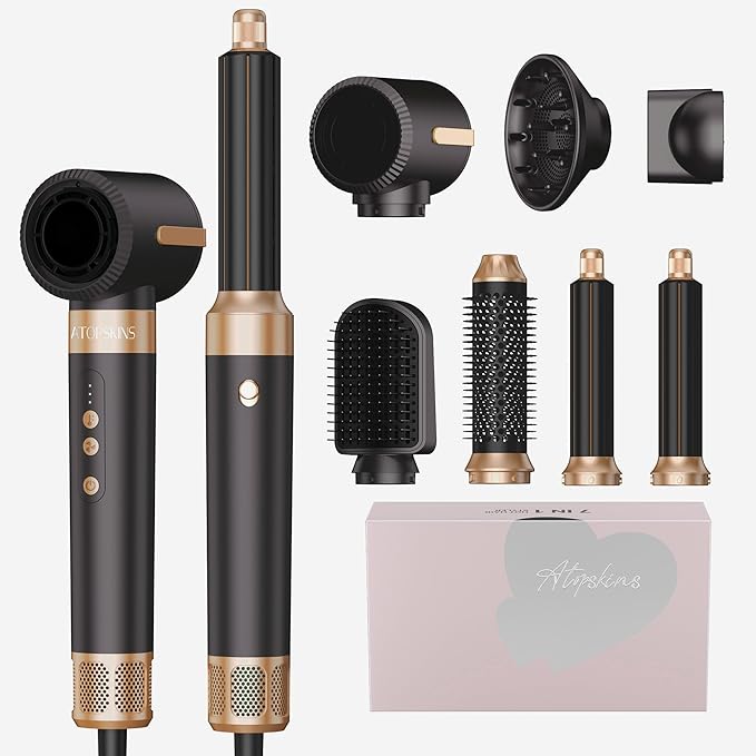 Atopskins Blow Dryer Brush, 7 in 1 Hair Dryer Hot Air Brush 110,000 RPM with Negative Ion Hair Styler for Fast Drying Straightening Curling Voluming