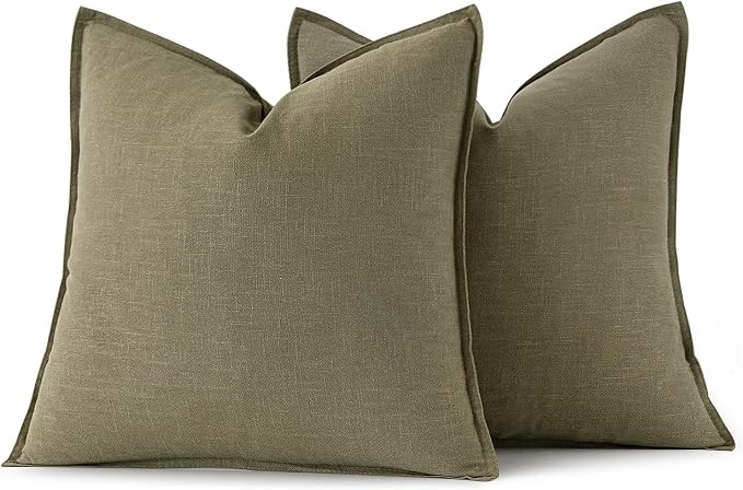 MIULEE Decorative Linen Euro Sham Pillow Covers 22x22 Inch Light Olive Green