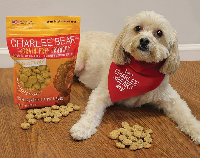 Charlee Bear Crunchy Dog Training Treats, Chicken Pumpkin Apple, 8oz 3-Pack | Low Calorie 3 cal, Grain Free, Natural Mini Treats, For Puppies Small Medium Large Dogs, USA Made
