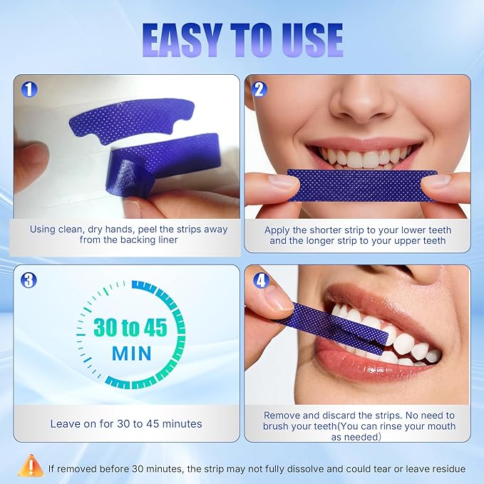 Natural Teeth whitening Strips Sensitive White Strips for Teeth whitening-7 Days for Smile Effective & Gentle Dental Whitener Peroxide-Free,Deep Stains Removal （14 Pices Mint ）