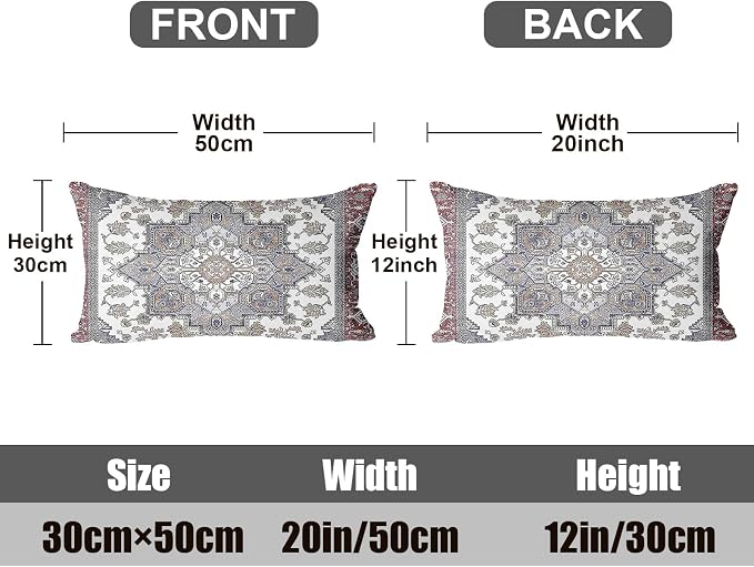 Boho Throw Pillow Covers 12x20 inch Set of 2,Soft Pillowcases Bohemia Carpet Printing Pattern Decorative Sofa Living Room Bed Rectangle Pillow Case Cushion Cover-Reddish Blue