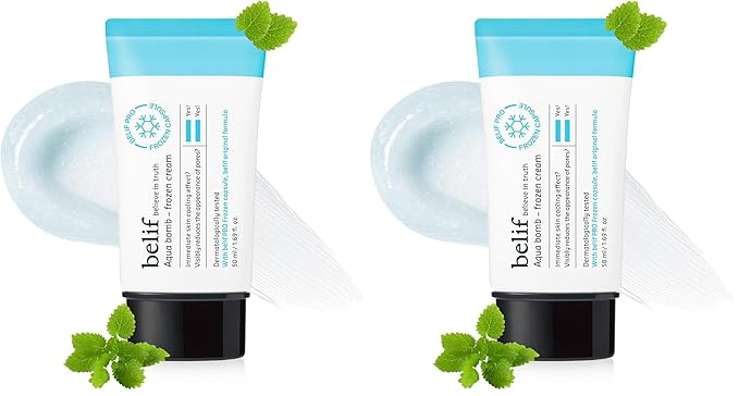 belif Aqua Bomb Frozen Gel Cream - Cooling Relief with Panthenol & Niacinamide - Daily Soothing & Hydrating Moisturizer, Depuff with Caffeine, Lightweight, Korean Skincare, 1.69 fl oz (Pack of 2)